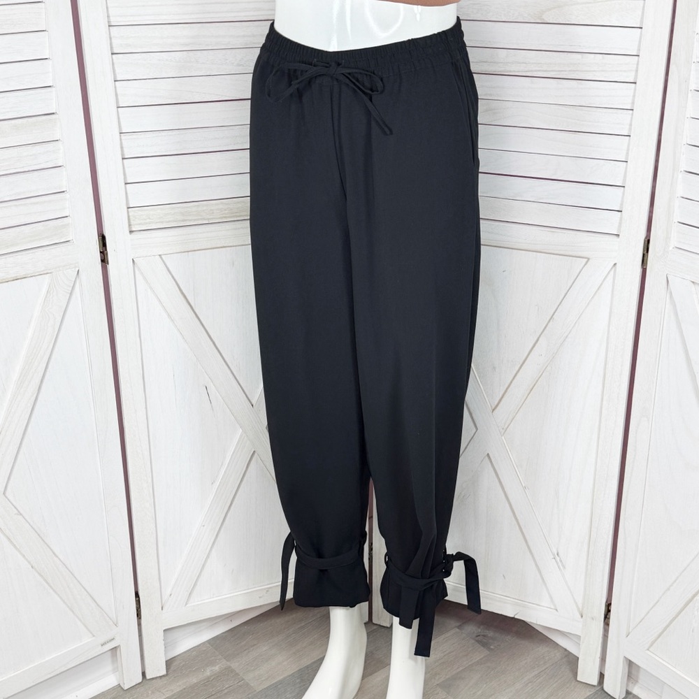 Vero Moda Stormi Tie Cuff Wide Leg High Waist Slouchy Pants Black Small